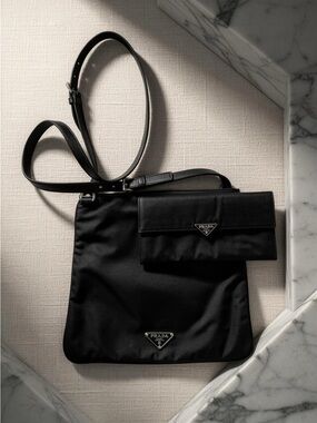 Prada Bundle Black Nylon Crossbody with Matching Wallet